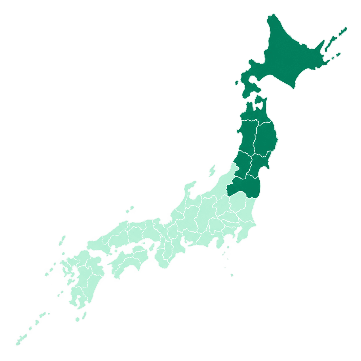 北海道・東北地方を強調した日本地図