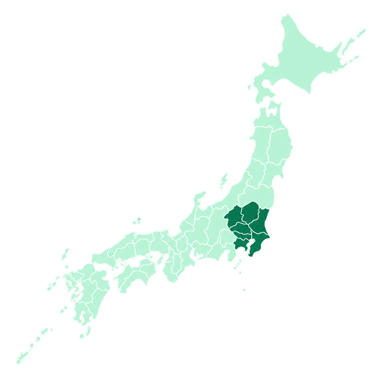 関東地方を強調した日本地図