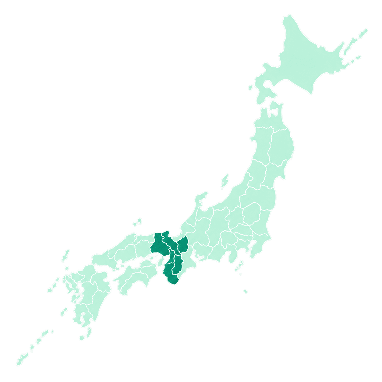 近畿地方を強調した日本地図