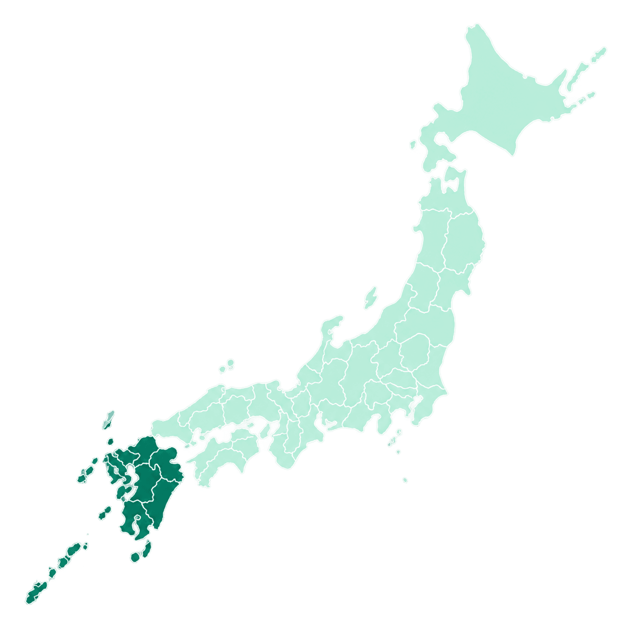 九州・沖縄地方を強調した日本地図