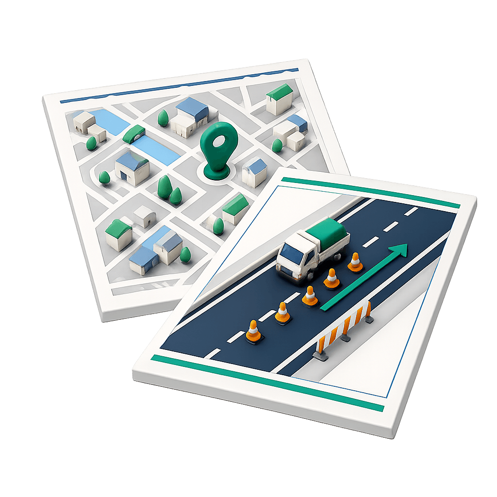 位置図と道路使用図の作図ツールを示すイラスト